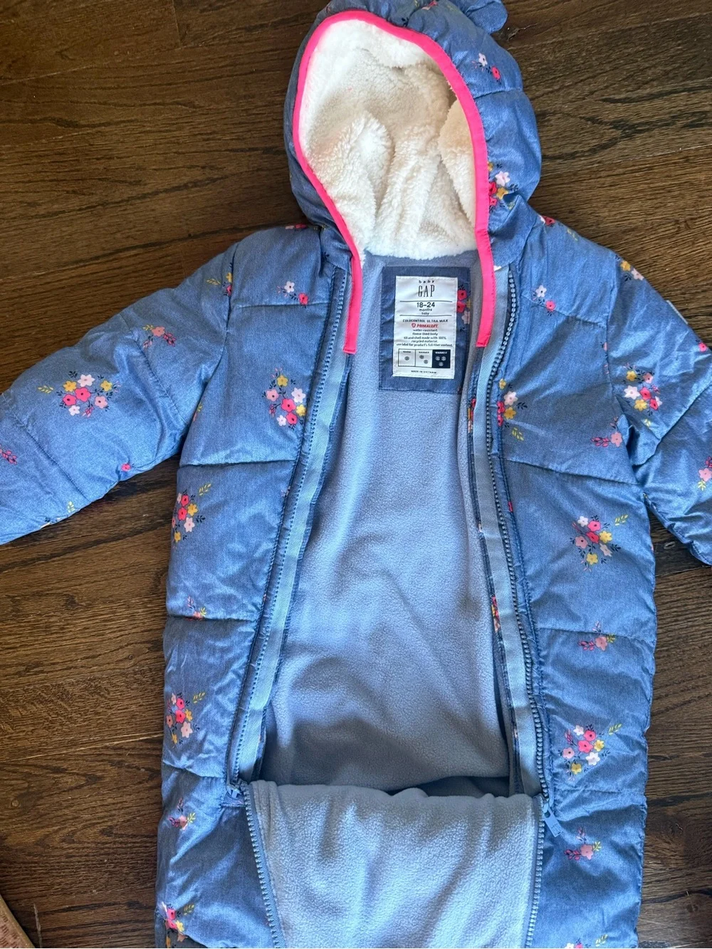 Baby Gap, ColdControl Ultra Max Floral Puffer Snowsuit Primaloft, Size 18-24M